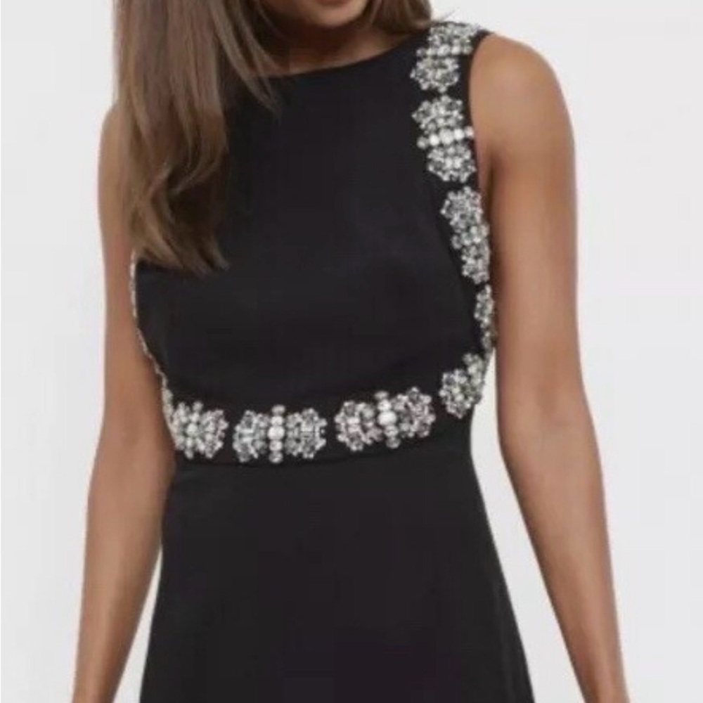 Ted Baker TUXEDO Black Backless Dress with Silver Embellishments
